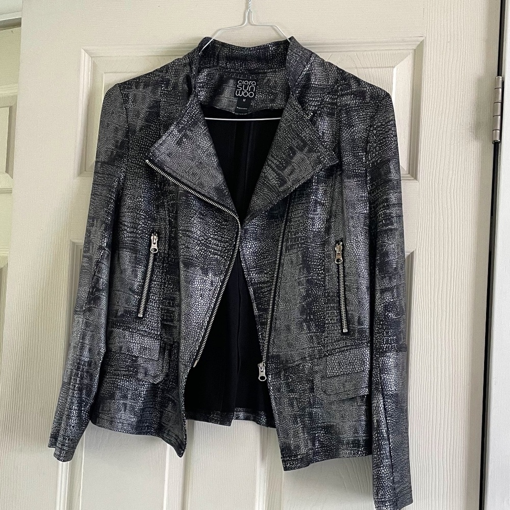 Ciara Sun Woo Liquid leather jacket in silver & gray size med